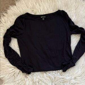Athleta Women's Black Long Sleeve Tee with Ruched Sleeves